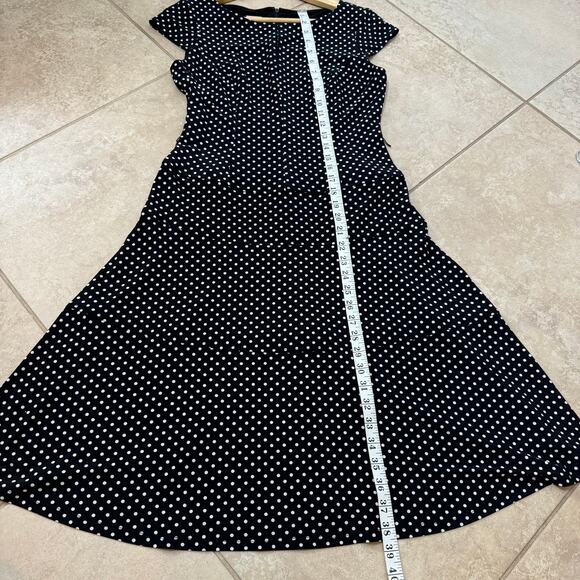 Anne Klein Polka Dot Dress Women’s Size 4 Drop Waist Black Career Midi Knee - Picture 8 of 10